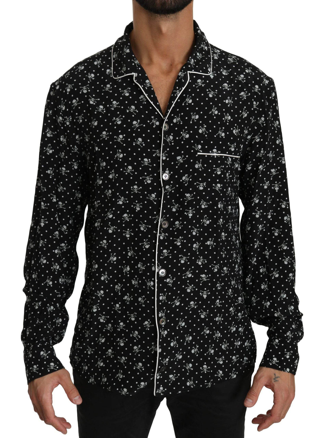 Dolce & Gabbana Elegantes Pyjamahemd aus Seide mit Totenkopfdruck - Léoré
