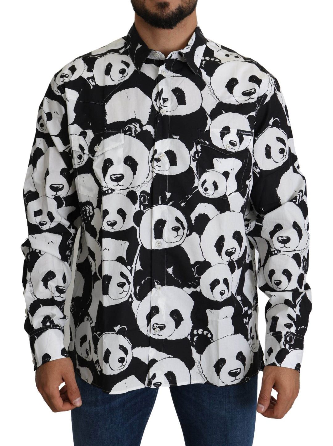 Dolce & Gabbana Hemd mit Pandadruck aus reiner Baumwolle - Schwarz Weiß - Léoré