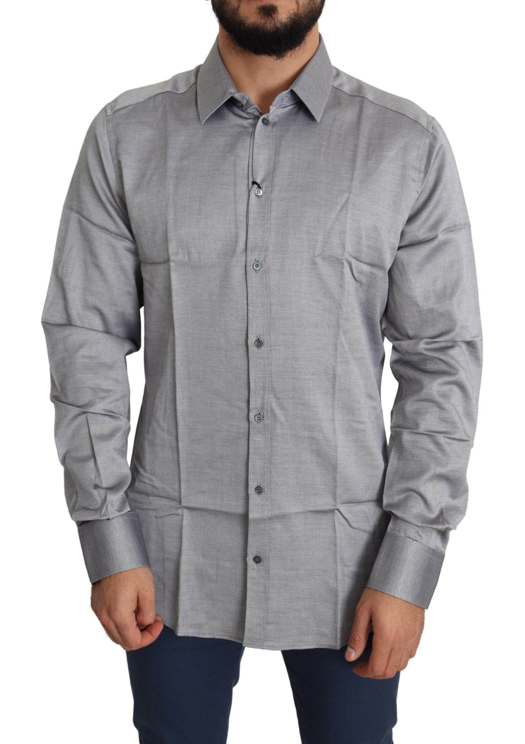 Dolce & Gabbana Elegantes graues Slim Fit Baumwollhemd - Léoré