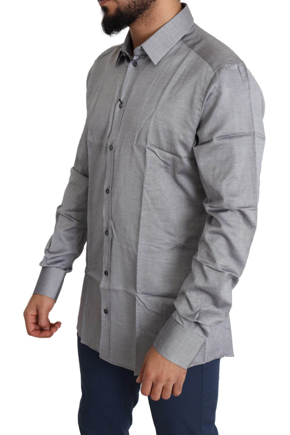 Dolce & Gabbana Elegantes graues Slim Fit Baumwollhemd - Léoré