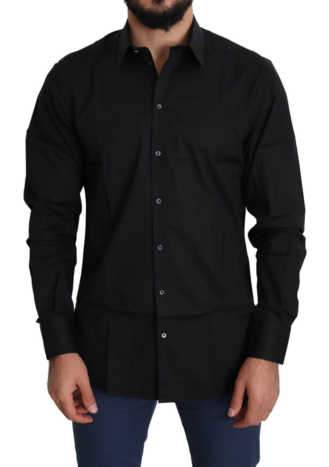 Dolce & Gabbana Elegantes schwarzes Baumwoll-Stretch-Hemd - Léoré
