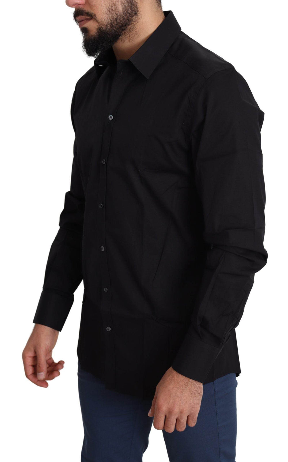 Dolce & Gabbana Elegantes schwarzes Baumwoll-Stretch-Hemd - Léoré