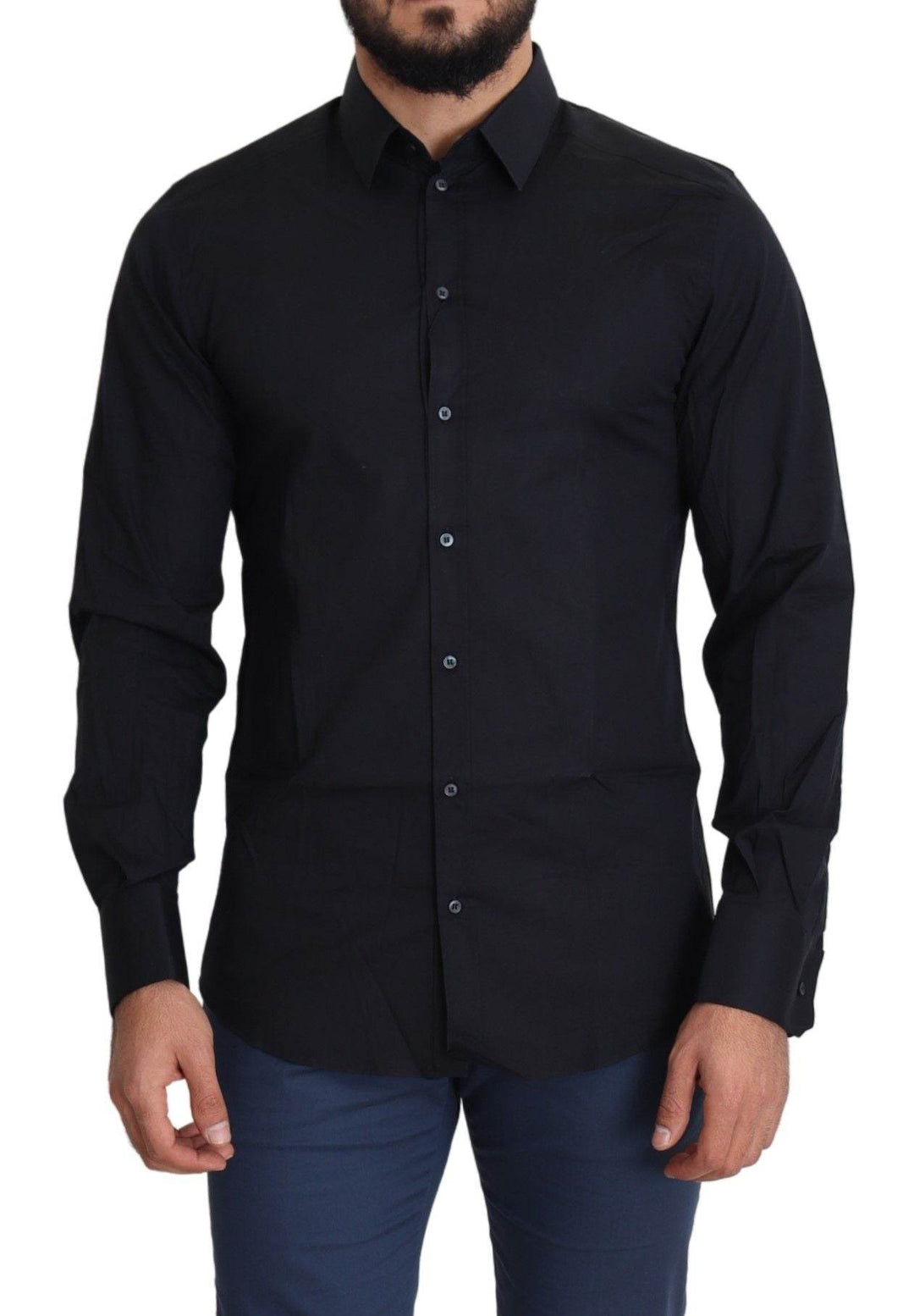 Dolce & Gabbana Schlankes schwarzes Slim Fit Baumwoll-Stretch-Hemd - Léoré