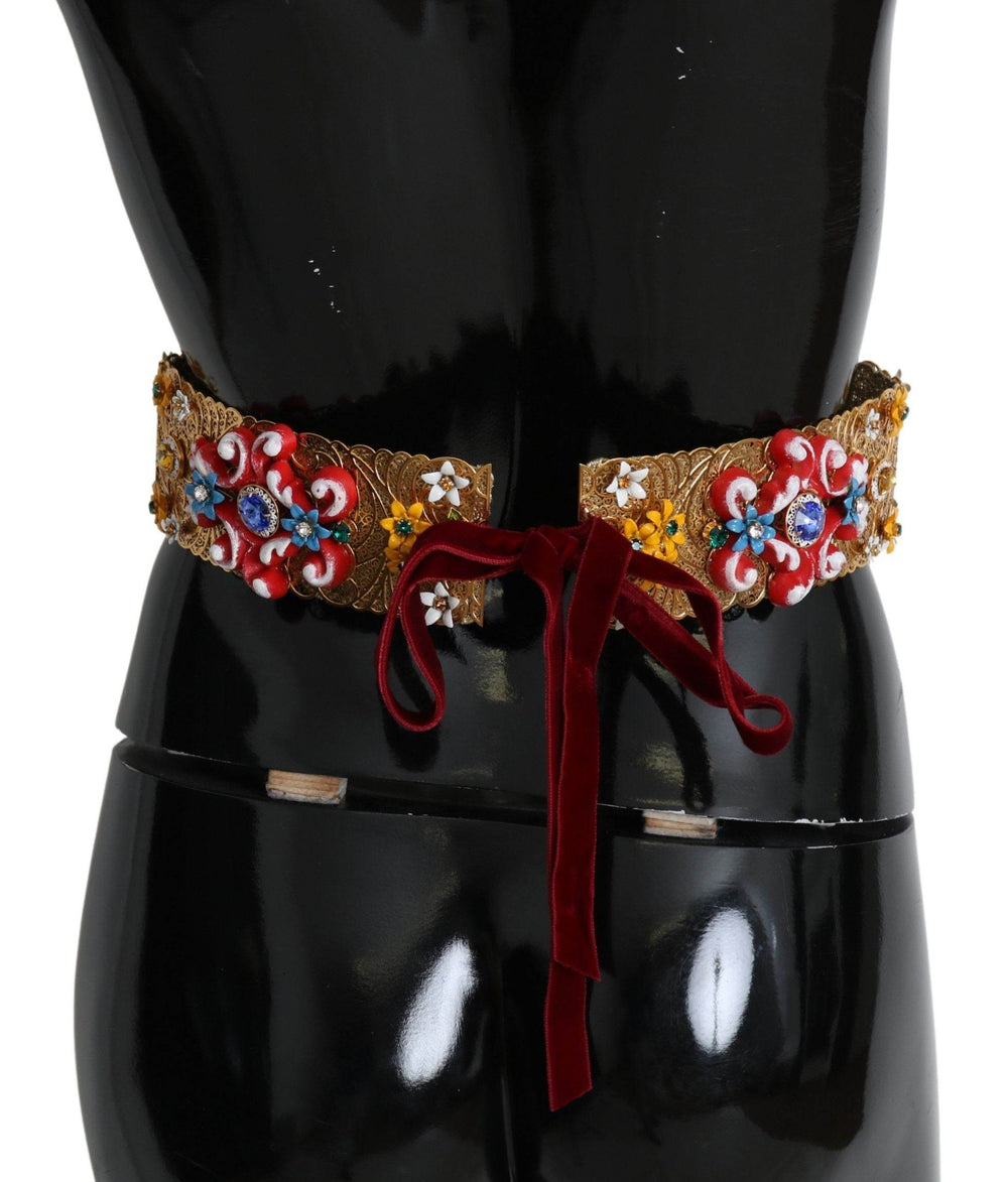 Dolce & Gabbana Goldfarbener Taillengürtel mit floralem Kristall - Léoré