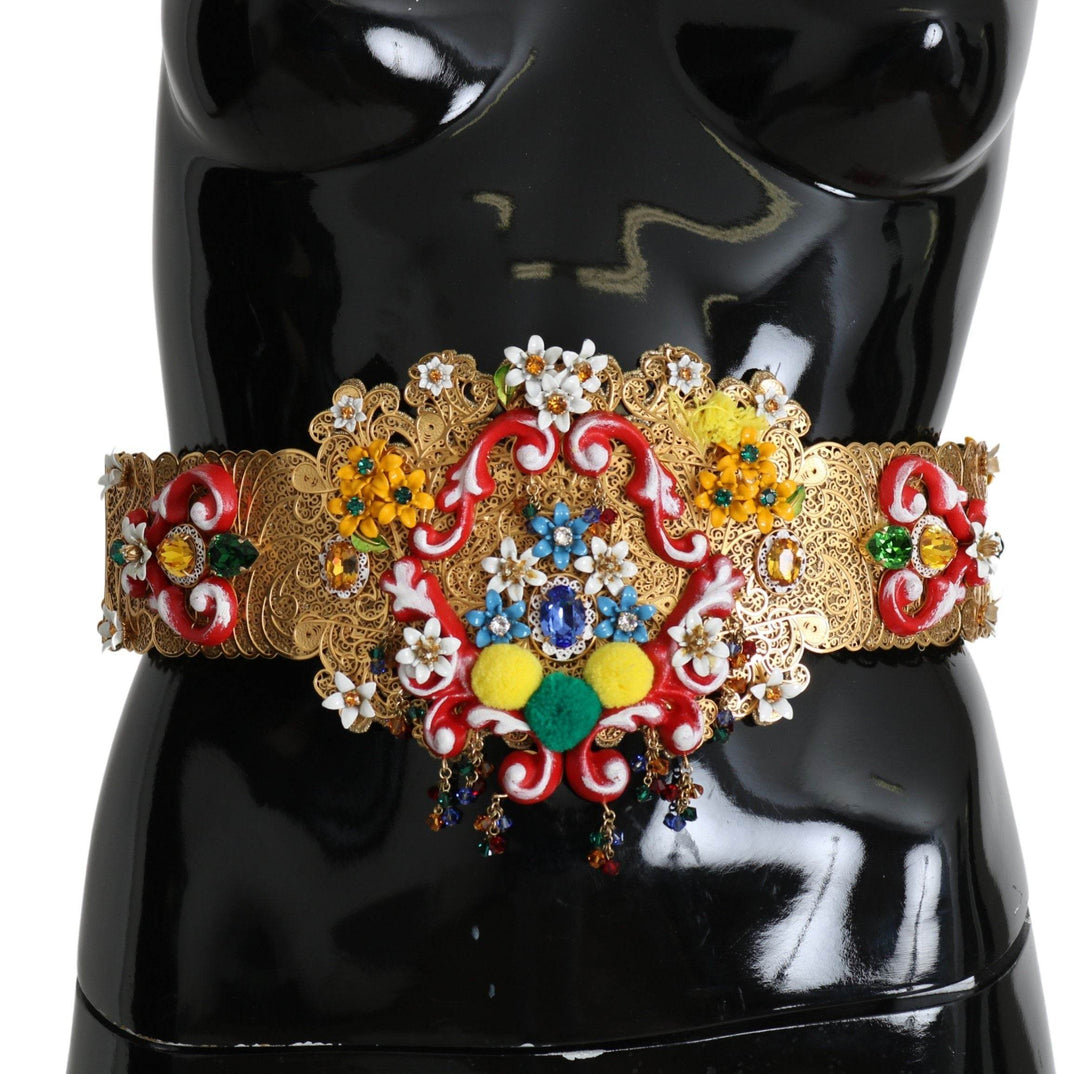 Dolce & Gabbana Goldener floraler, kristallverzierter Taillengürtel - Léoré