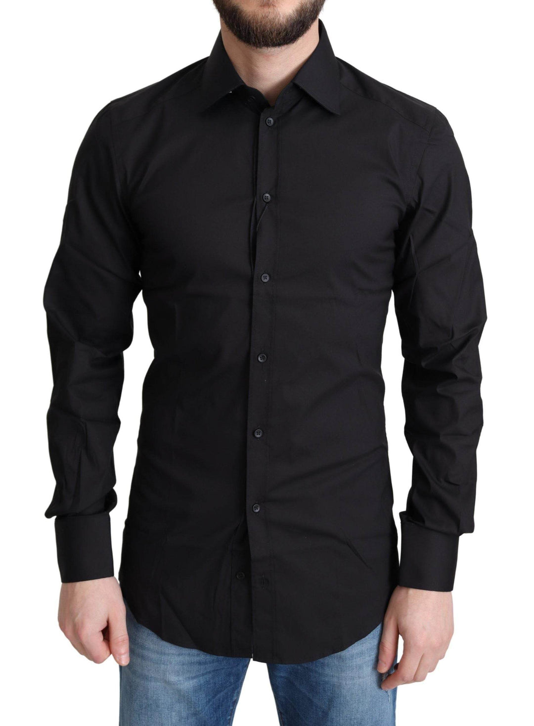 Dolce & Gabbana Elegantes schwarz-goldenes Slim Fit Hemd - Léoré