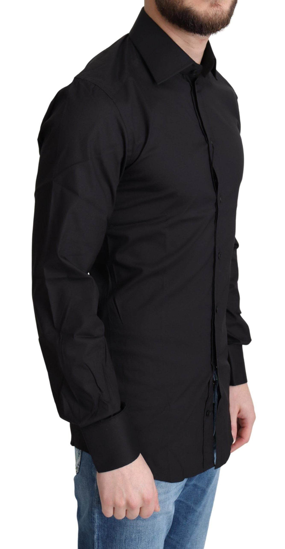 Dolce & Gabbana Elegantes schwarz-goldenes Slim Fit Hemd - Léoré