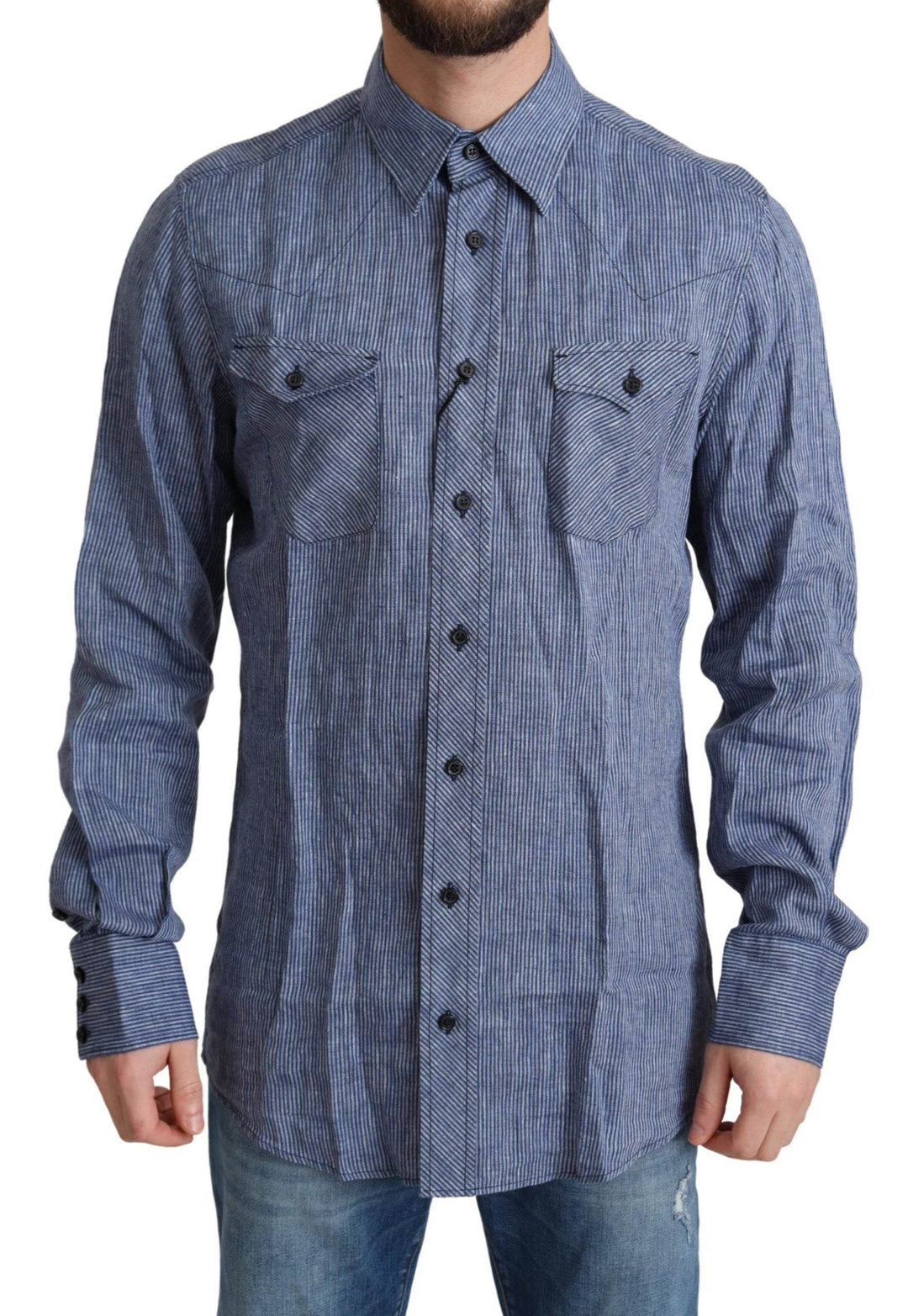 Dolce & Gabbana Elegantes gestreiftes Button-Down-Hemd aus Leinen - Léoré