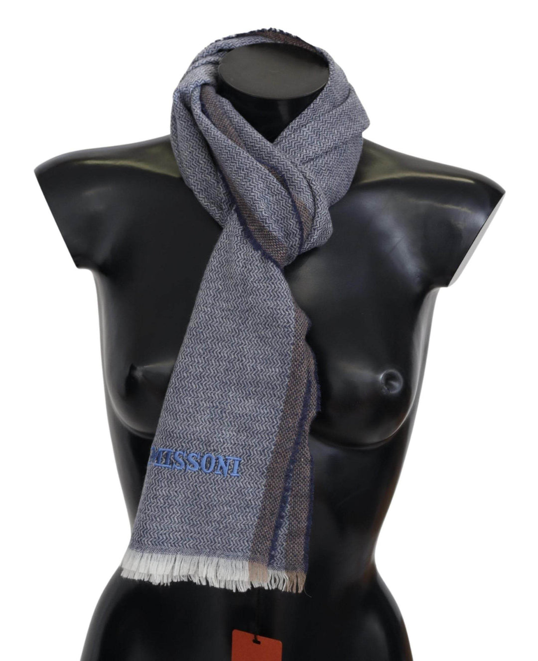 Missoni Eleganter grauer Wollschal mit Streifen und Fransen - Léoré