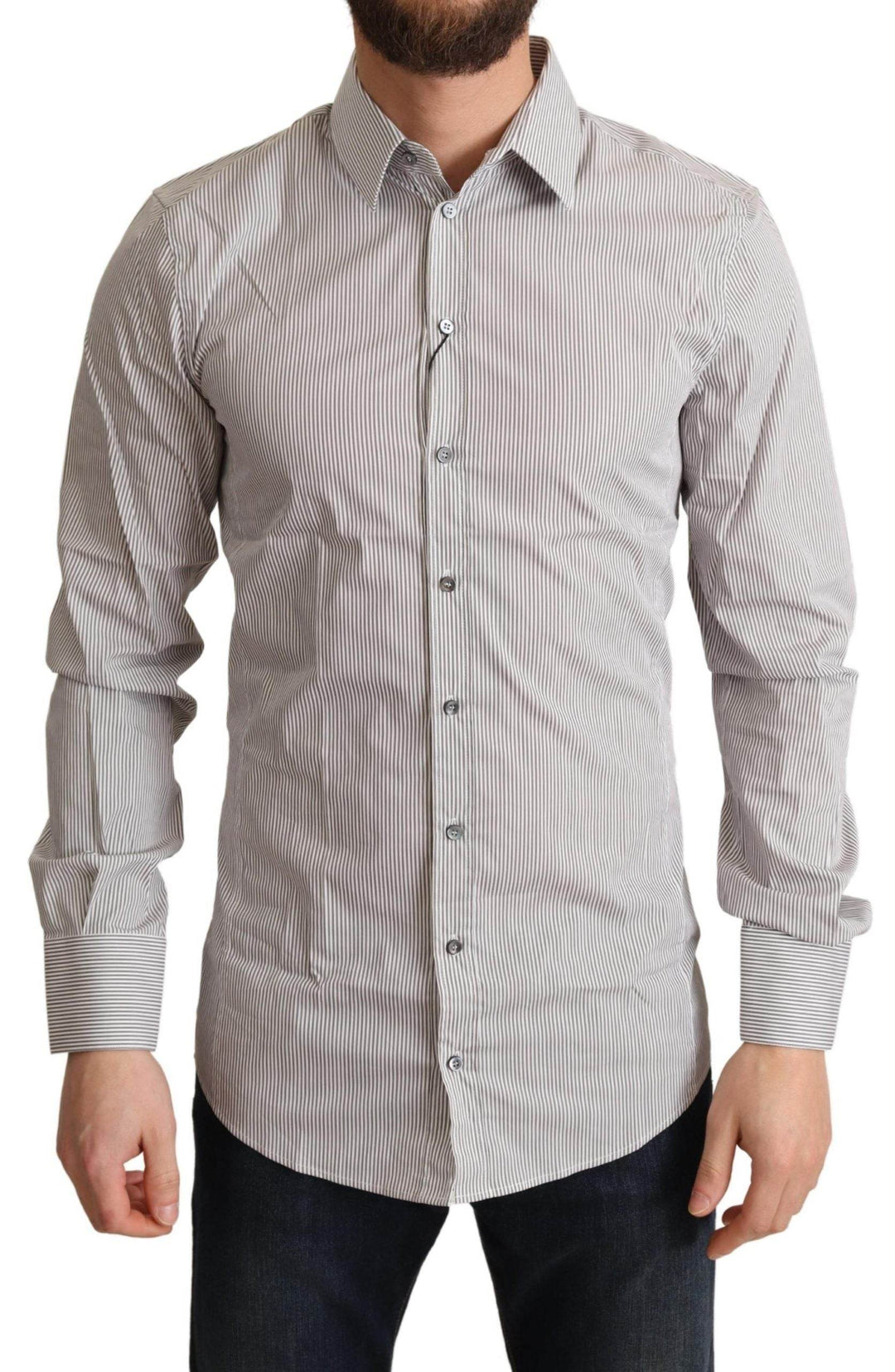 Dolce & Gabbana Elegantes Graues gestreiftes Slim Fit Hemd - Léoré
