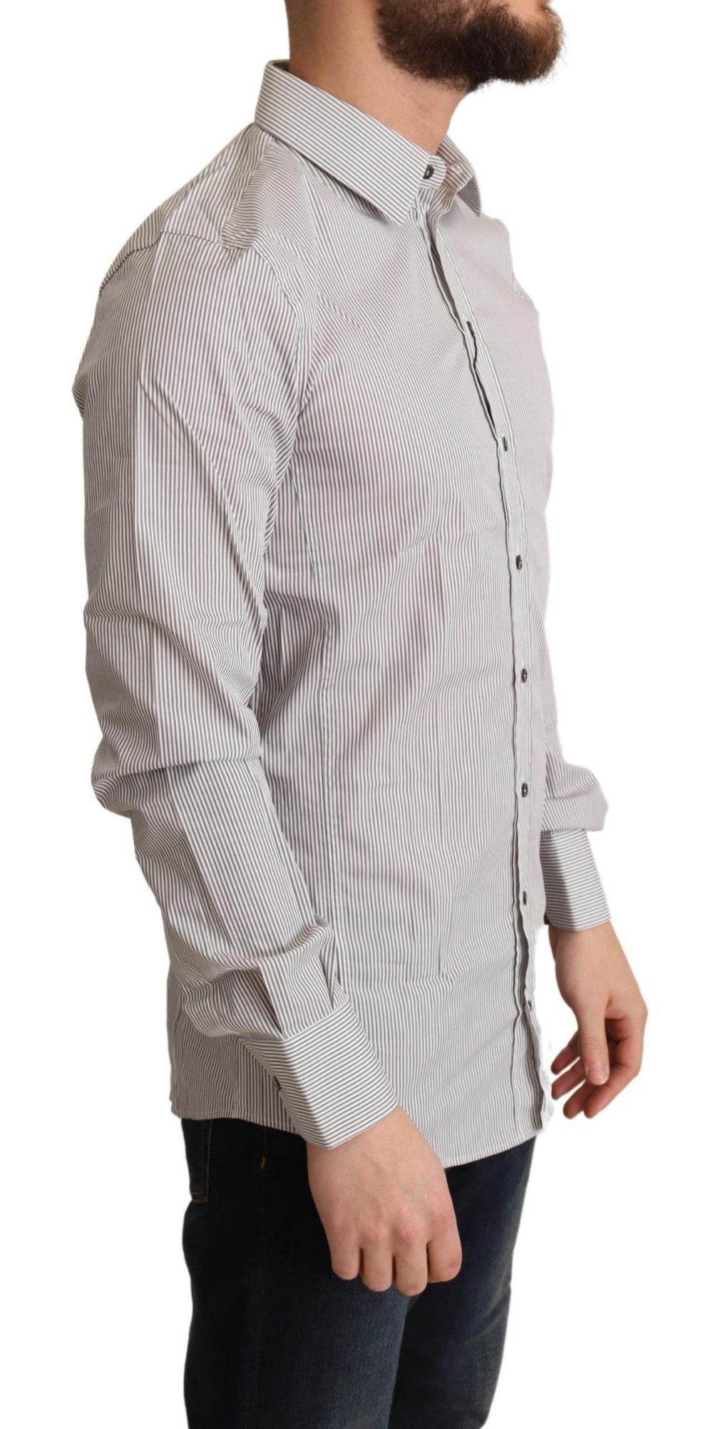 Dolce & Gabbana Elegantes Graues gestreiftes Slim Fit Hemd - Léoré