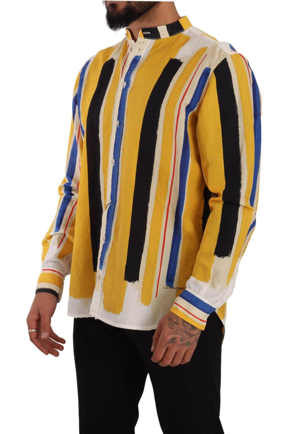 Dolce & Gabbana Elegantes gelb gestreiftes Henley-Shirt - Léoré