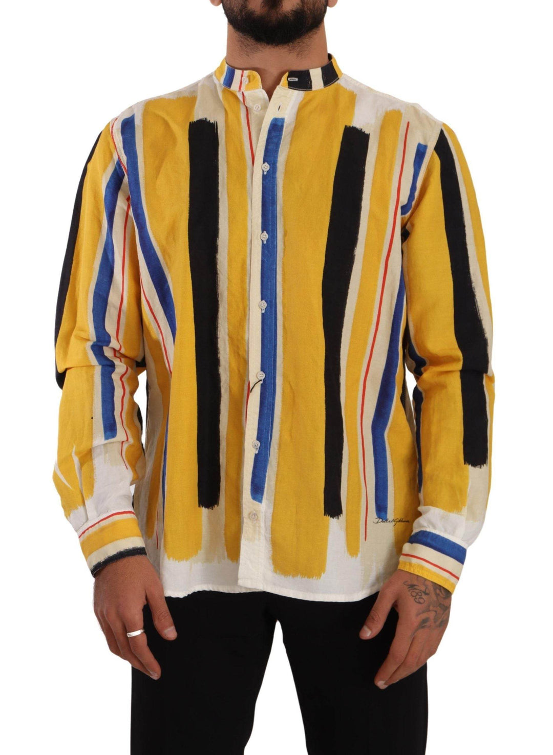 Dolce & Gabbana Elegantes gelb gestreiftes Henley-Shirt - Léoré