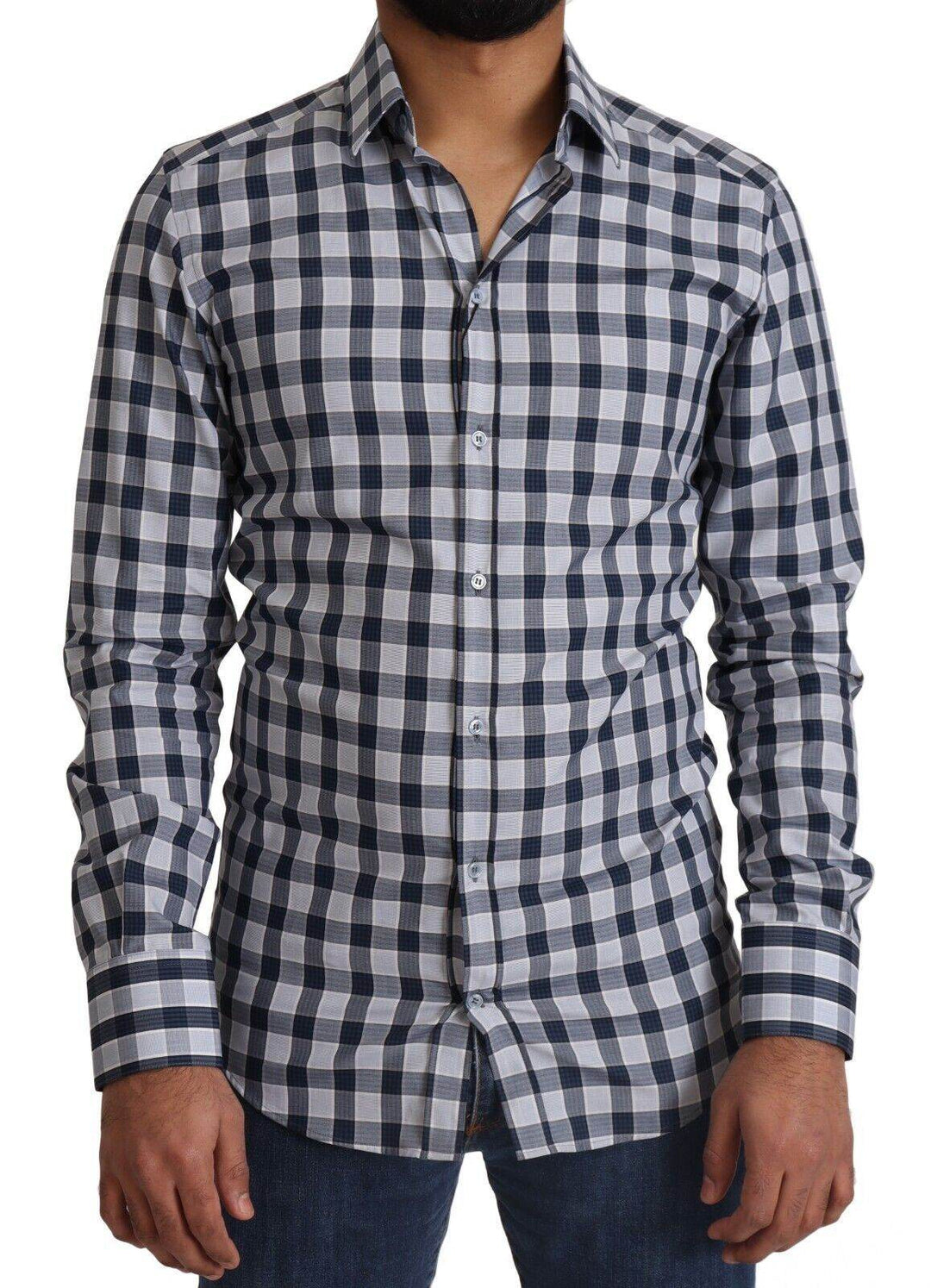 Dolce & Gabbana Elegantes blau-weiß kariertes Slim Fit Hemd - Léoré