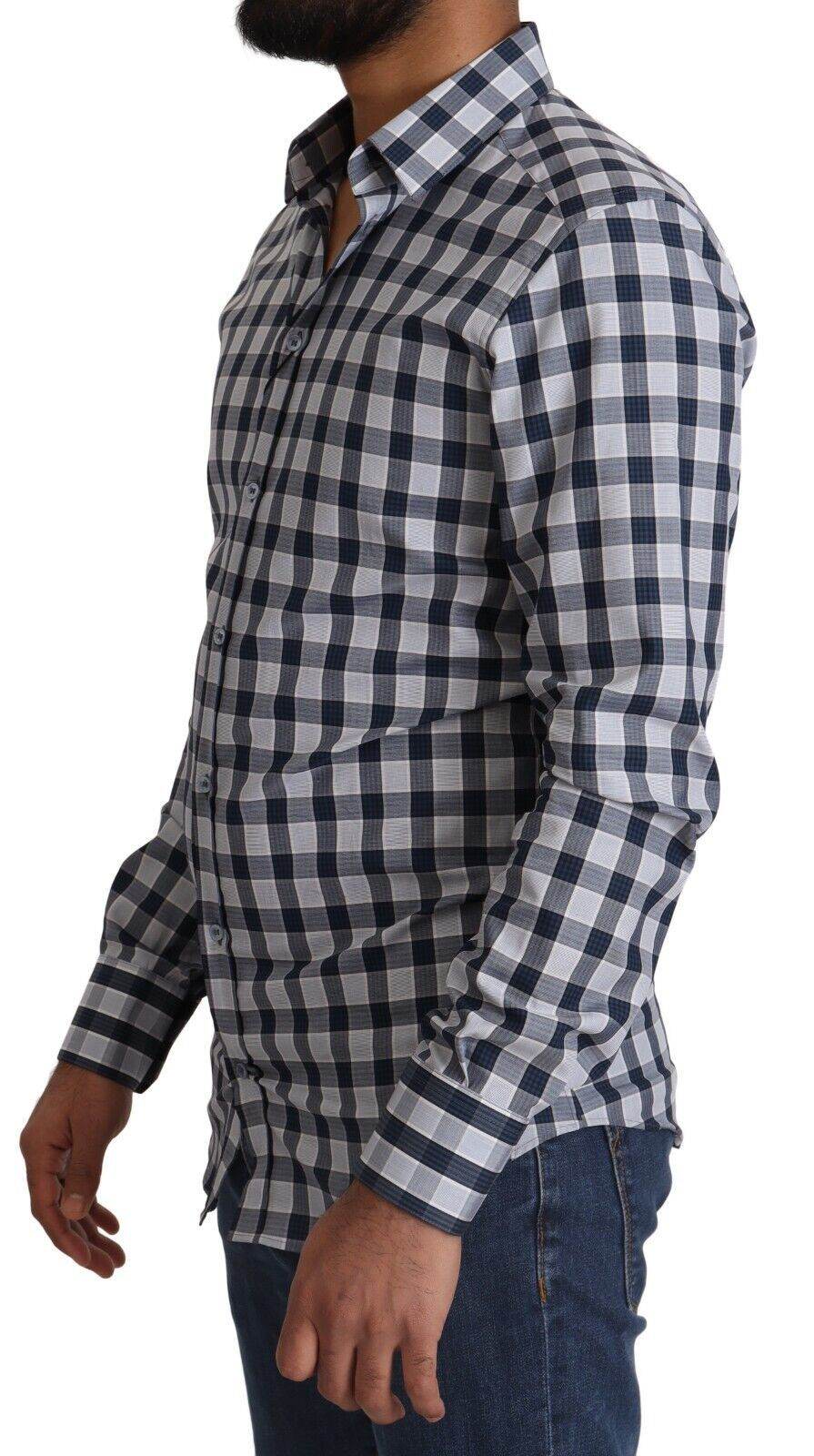 Dolce & Gabbana Elegantes blau-weiß kariertes Slim Fit Hemd - Léoré