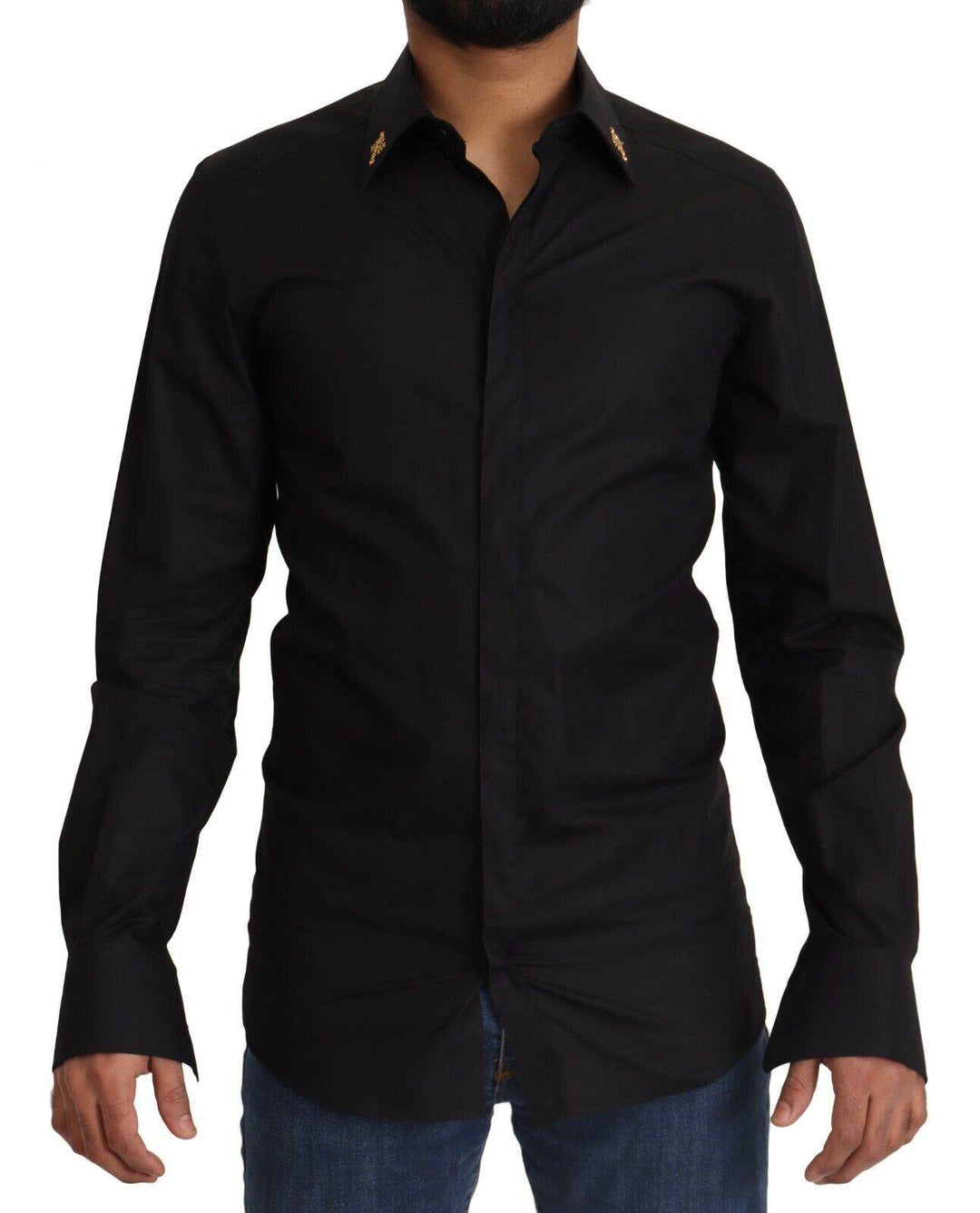 Dolce & Gabbana Elegantes Slim Fit Schwarzes Baumwollhemd - Léoré