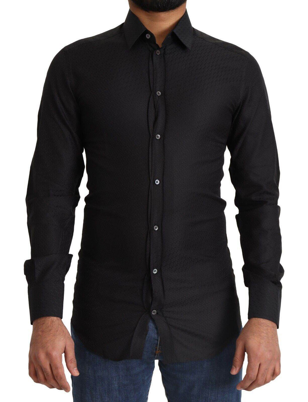 Dolce & Gabbana Elegantes schwarzes Baumwoll-Gold-Kleidhemd - Léoré