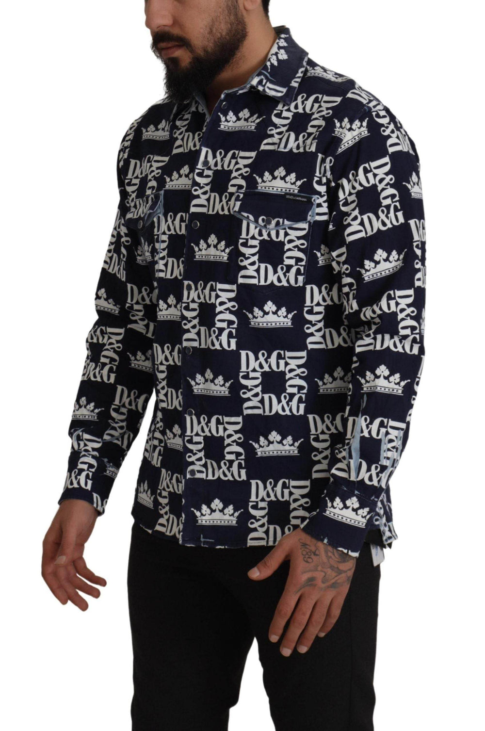 Dolce & Gabbana Elegantes Slim Fit Blue Crown Hemd - Léoré