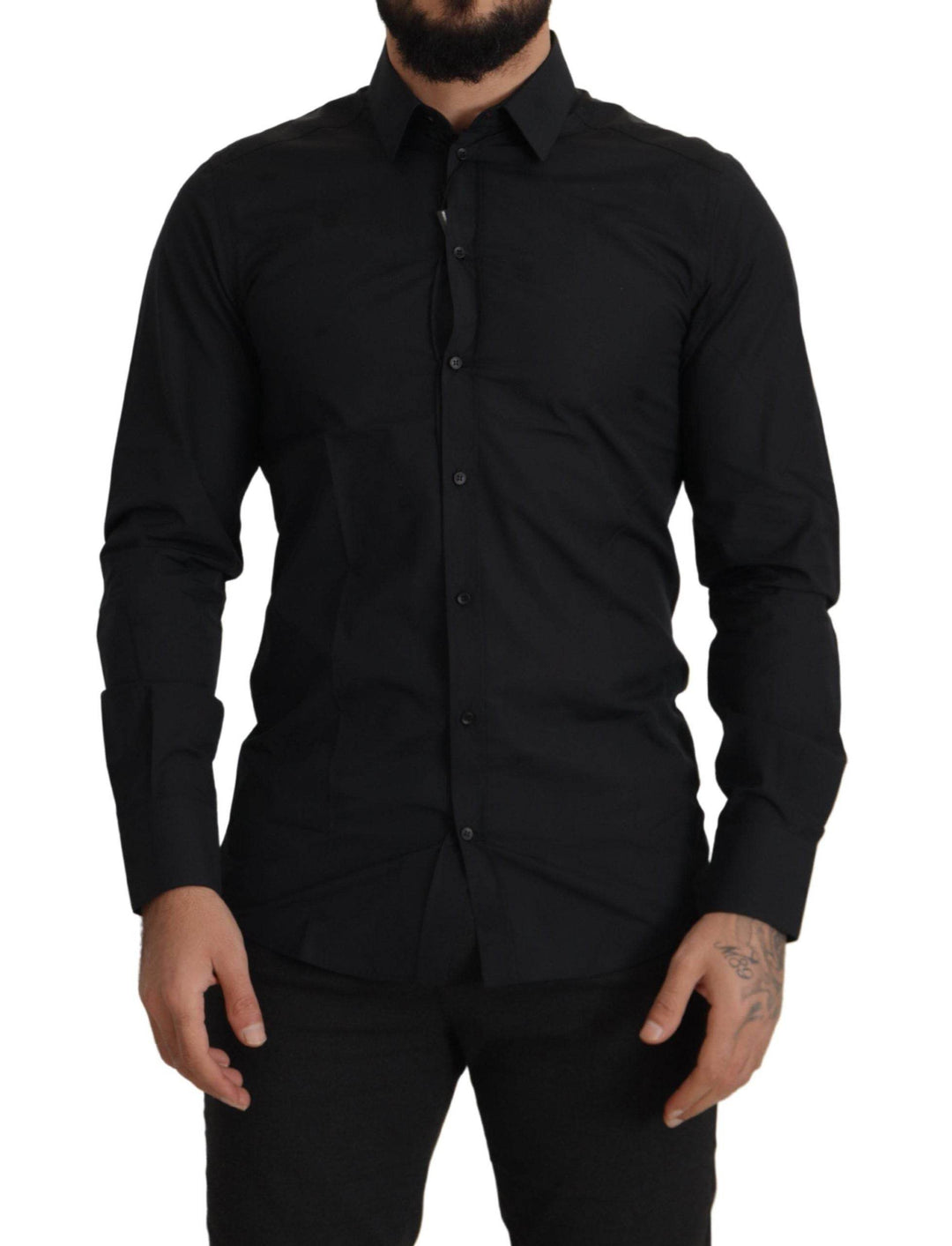 Dolce & Gabbana Elegantes Slim Fit Schwarzes Baumwollhemd - Léoré