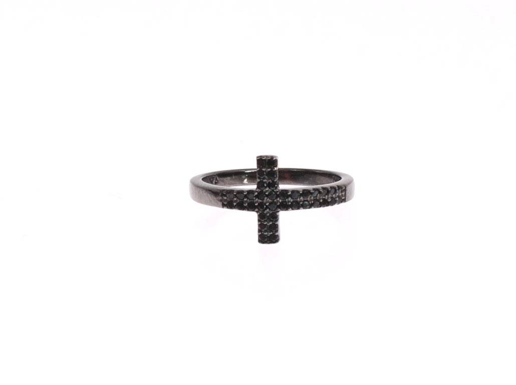 Nialaya Exquisite Schwarz CZ Kristall Sterling Silber Ring - Léoré
