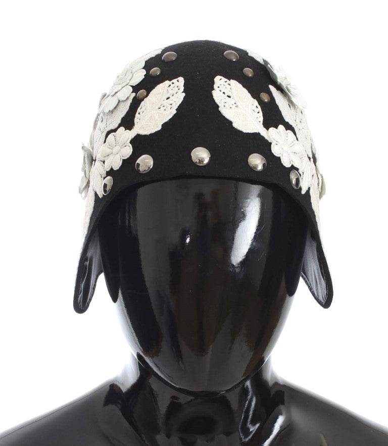 Dolce & Gabbana Eleganter Cloche-Hut aus schwarzer Wolle mit Blumenmuster - Léoré