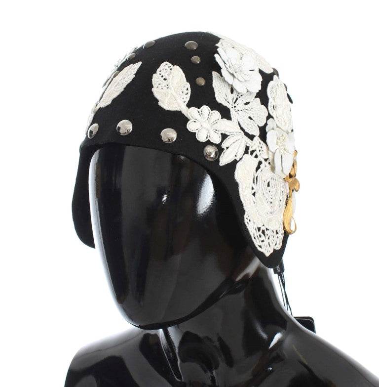 Dolce & Gabbana Eleganter Cloche-Hut aus schwarzer Wolle mit Blumenmuster - Léoré