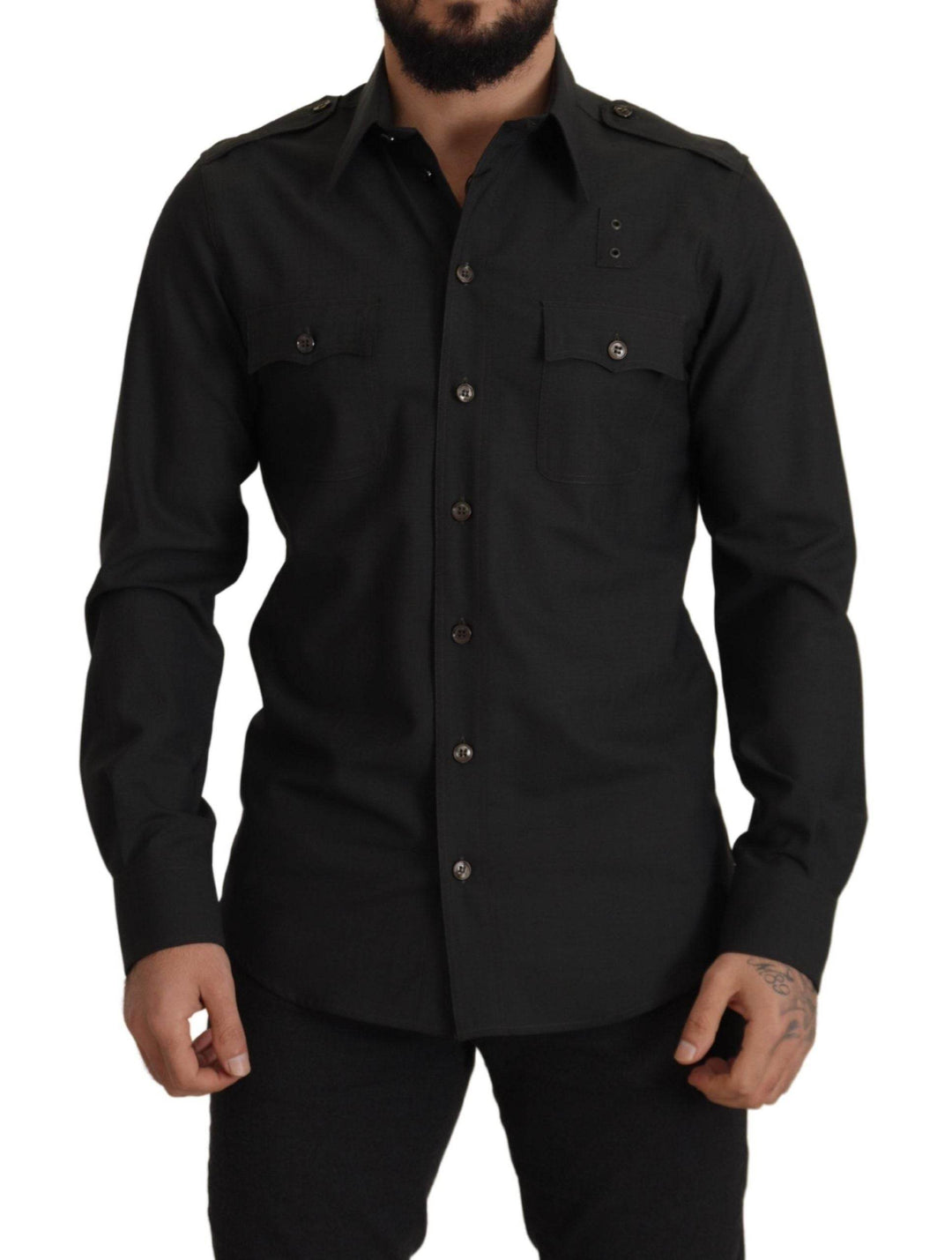 Dolce & Gabbana Elegantes Slim Fit Hemd aus dunkelgrüner Baumwolle - Léoré