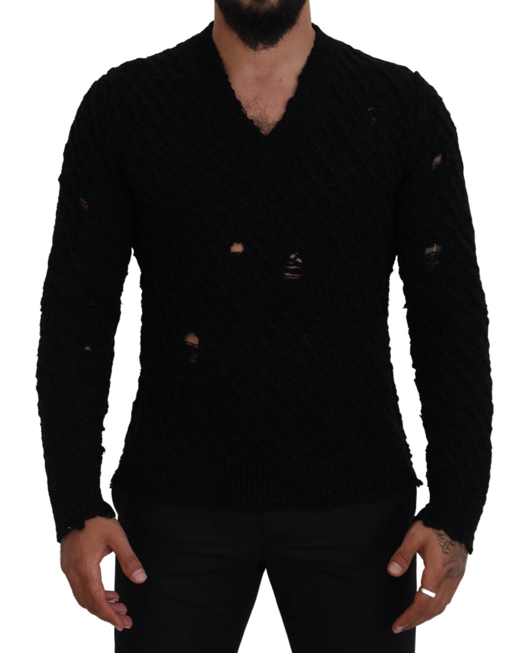 Dolce & Gabbana Eleganter schwarzer Pullover mit V-Ausschnitt aus Wollmischung - Léoré
