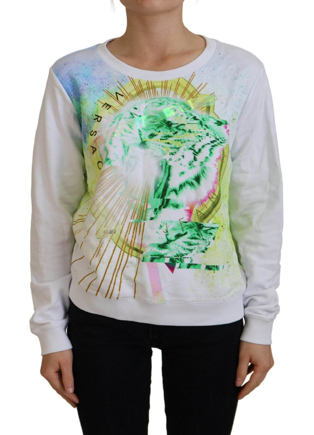 Versace Jeans Eleganter weißer Grafik-Rundhals-Pullover - Léoré
