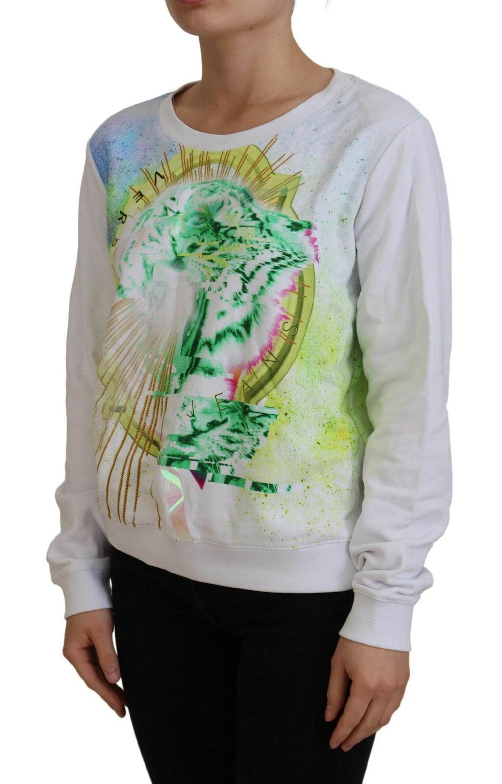 Versace Jeans Eleganter weißer Grafik-Rundhals-Pullover - Léoré