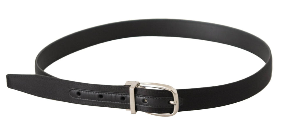 Dolce & Gabbana Eleganter schwarzer Leder-Leinwand-Designergürtel - Léoré