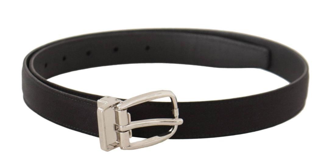 Dolce & Gabbana Eleganter schwarzer Leder-Leinwand-Designergürtel - Léoré