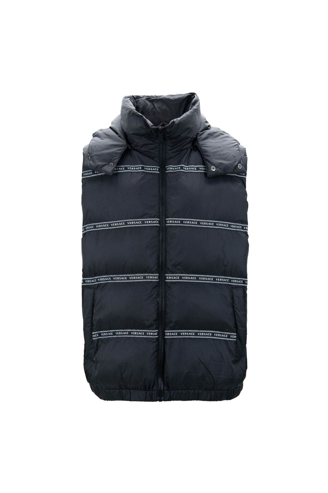 Versace Elegante schwarze Logo-Bandweste mit abnehmbarer Kapuze - Léoré