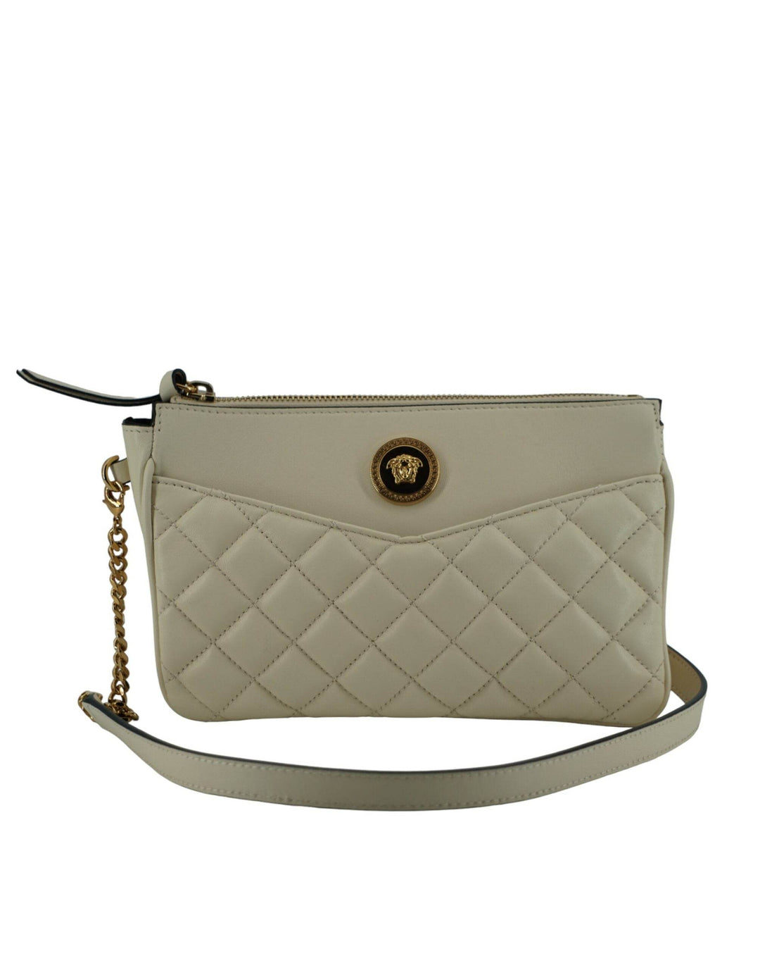 Versace Elegante Crossbody-Tasche aus weißem Lammleder - Léoré