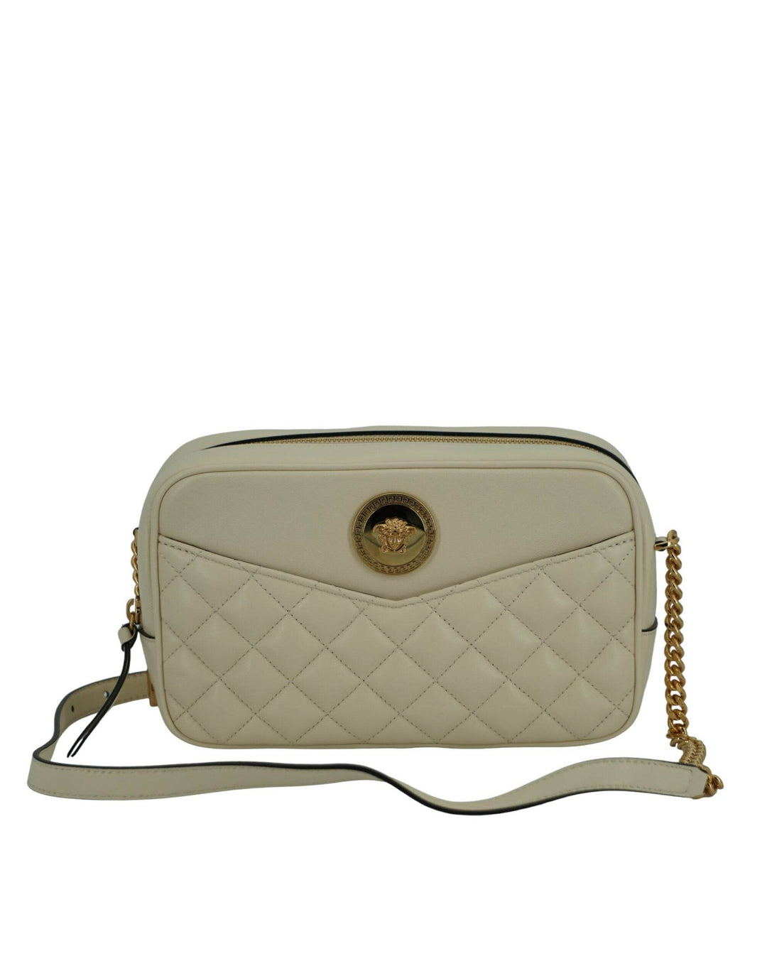 Versace Elegante Kamera-Umhängetasche aus weißem Leder - Léoré