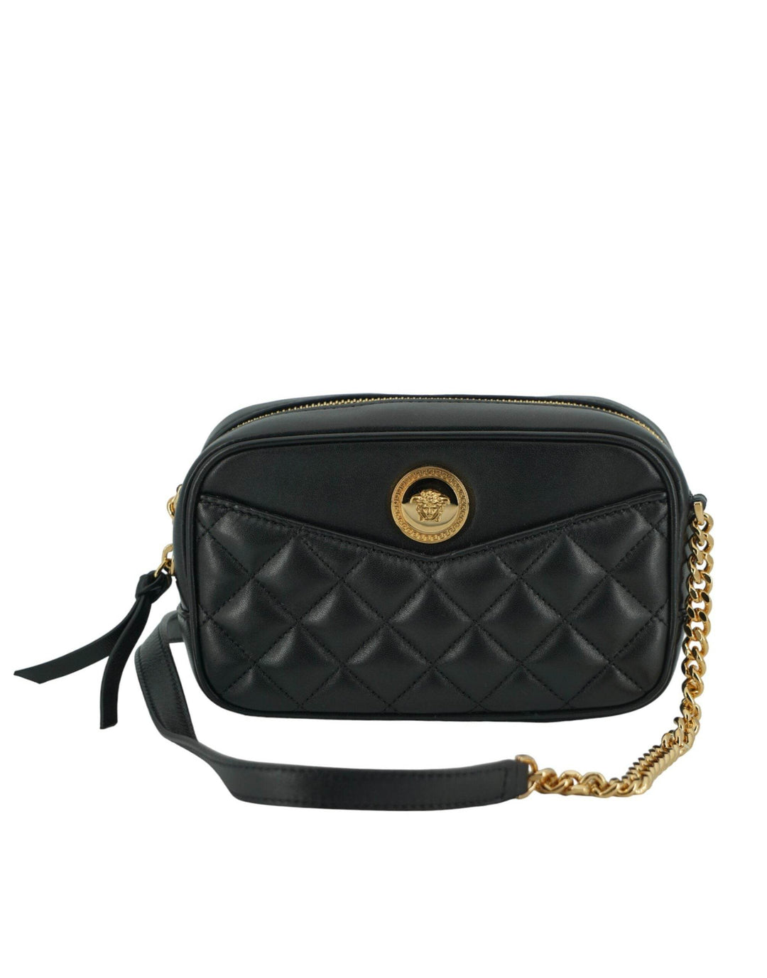 Versace Elegante kleine schwarze Leder-Crossbody-Tasche - Léoré