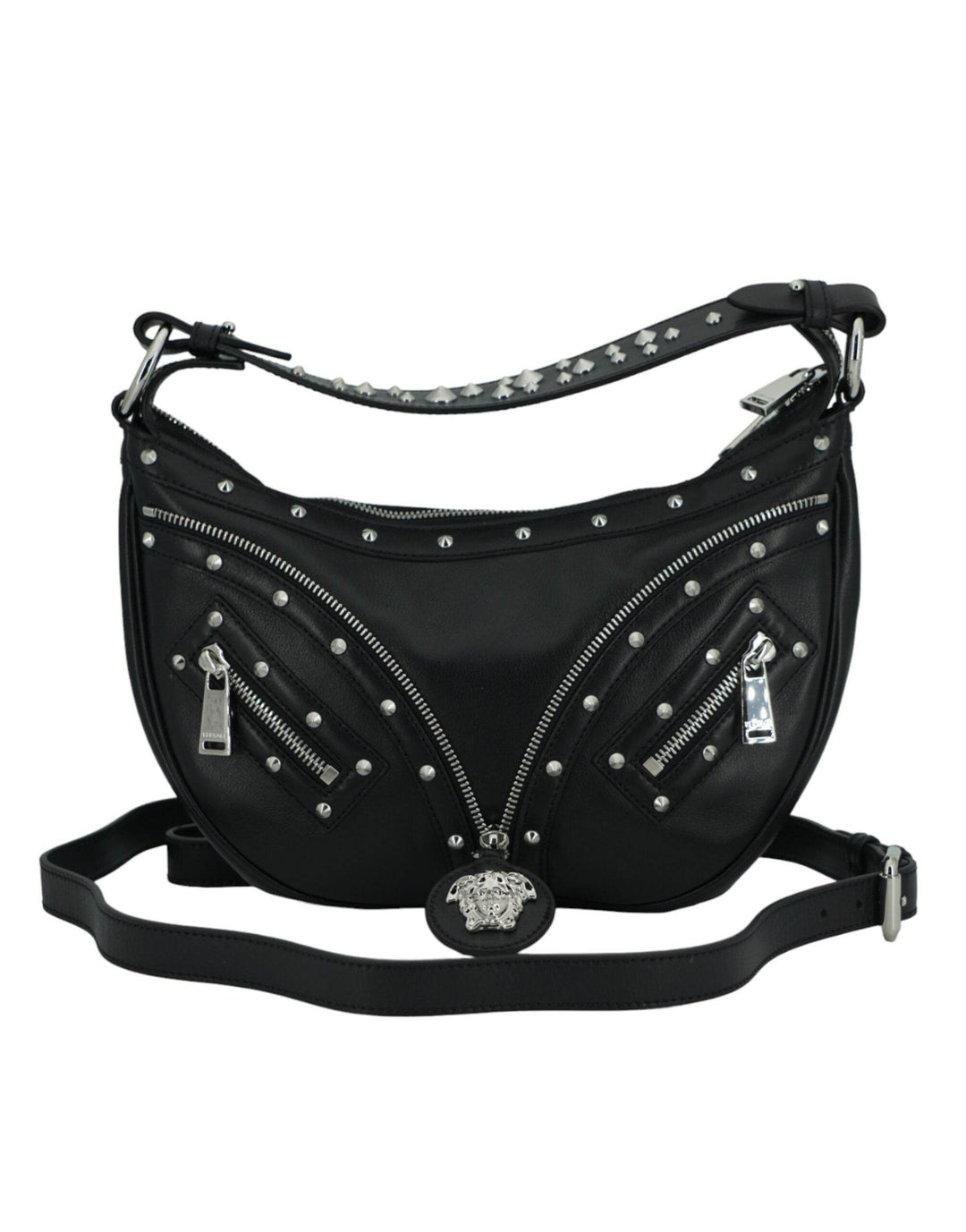 Versace Elegante schwarze Hobo-Umhängetasche aus Leder - Léoré