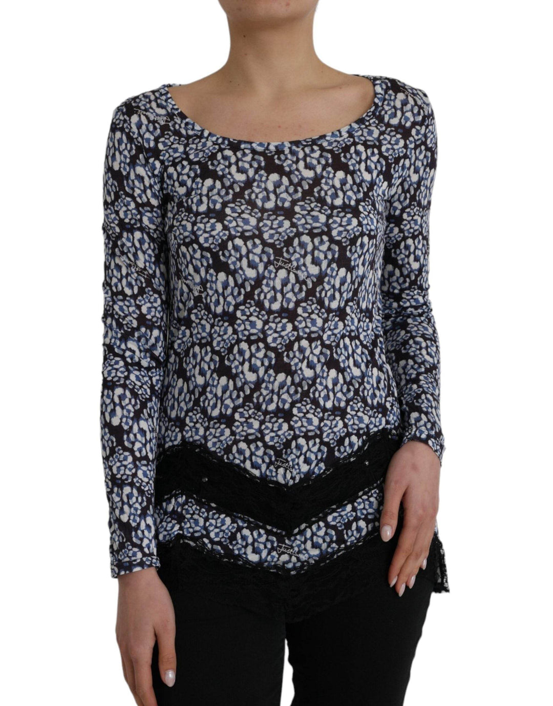 Just Cavalli Blaue florale Spitze mit langen Ärmeln Top Unterwäsche Bluse - Léoré