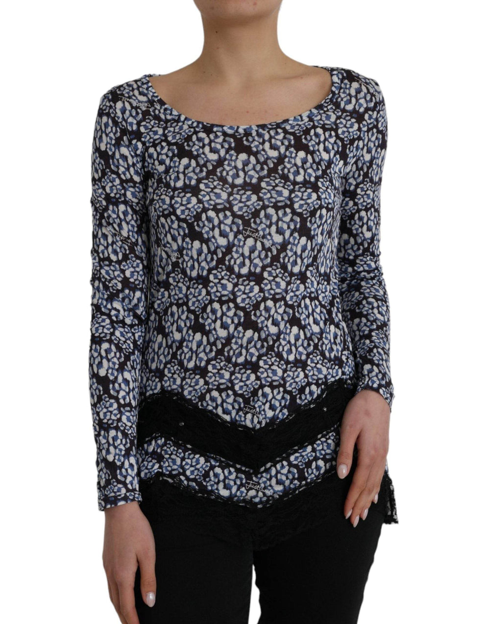 Just Cavalli Blaue florale Spitze mit langen Ärmeln Top Unterwäsche Bluse - Léoré
