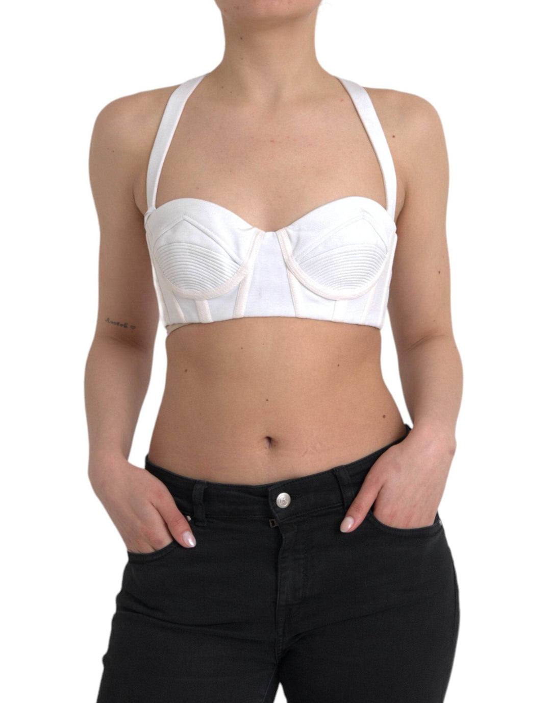 Versace Weißes Viskose Bustier Ärmelloses Cropped Top - Léoré