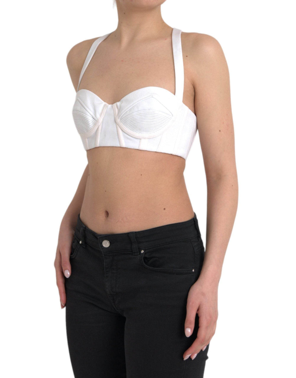 Versace Weißes Viskose Bustier Ärmelloses Cropped Top - Léoré
