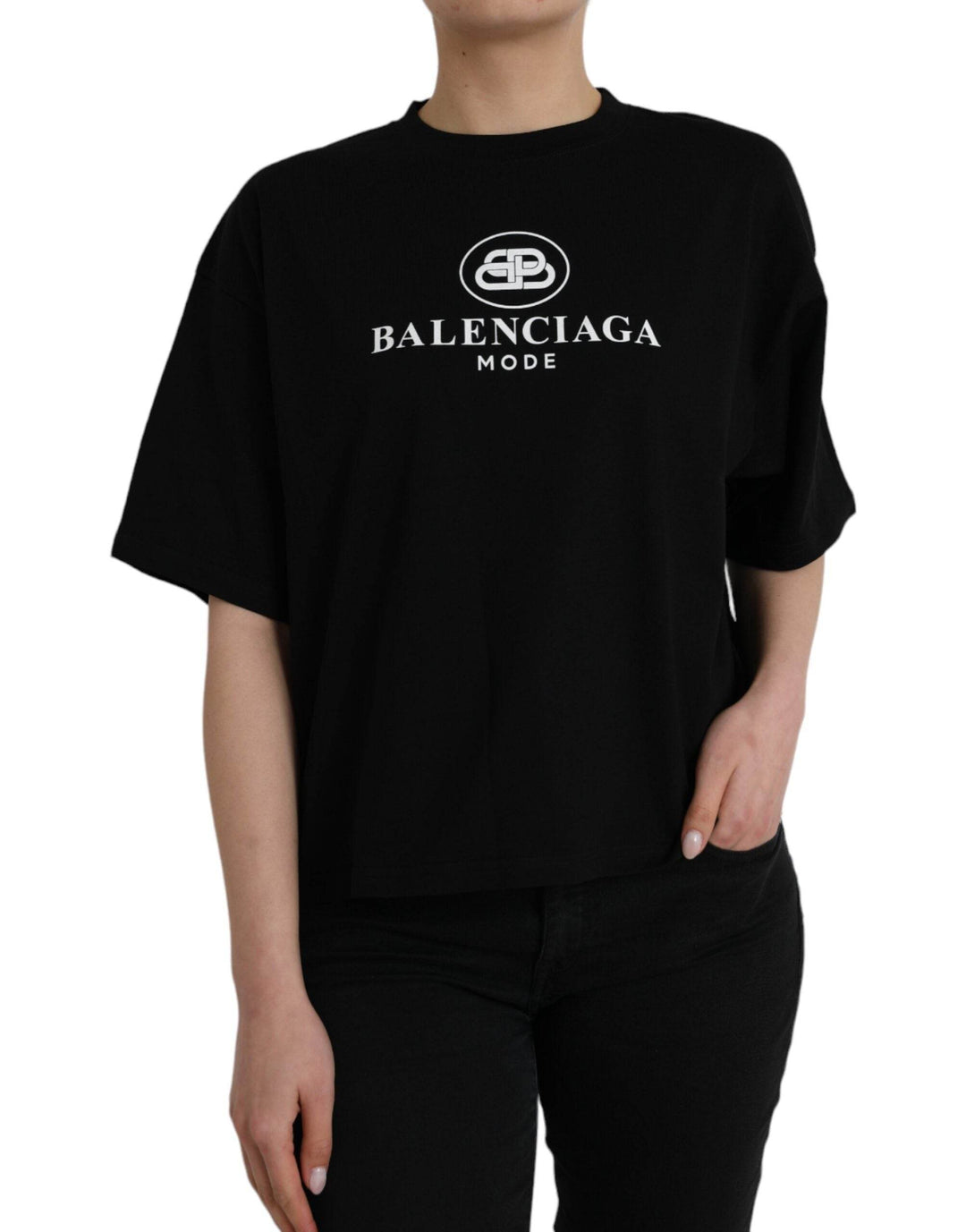 Balenciaga Schwarzes Baumwoll-Logo-T-Shirt mit Rundhalsausschnitt und kurzen Ärmeln - Léoré