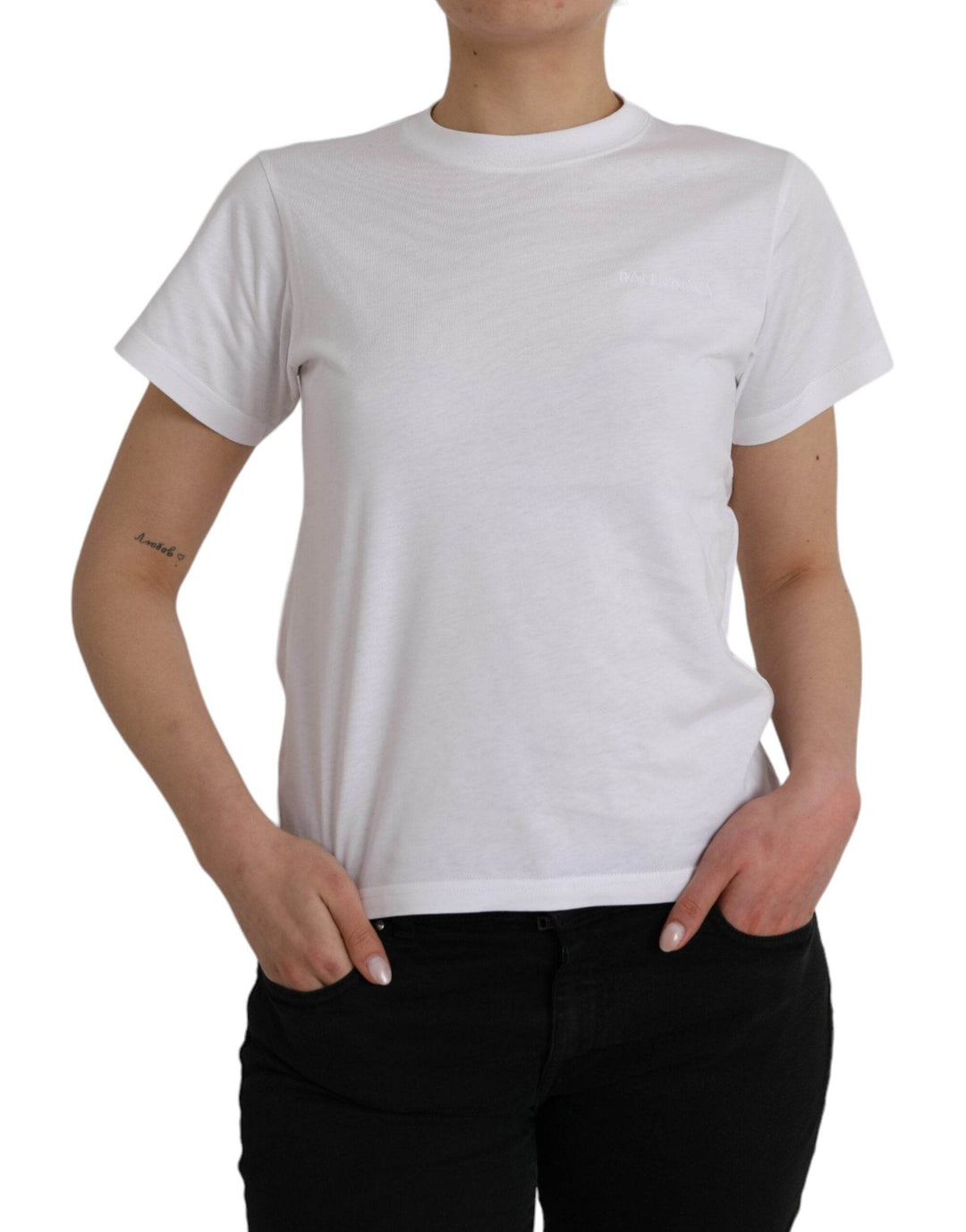 Balenciaga Weißes Baumwoll-T-Shirt mit Rundhalsausschnitt und kurzen Ärmeln - Léoré
