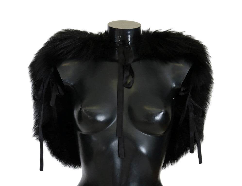 Dolce & Gabbana Eleganter Schwarz-Silber-Fuchsfell-Wickelschal - Léoré