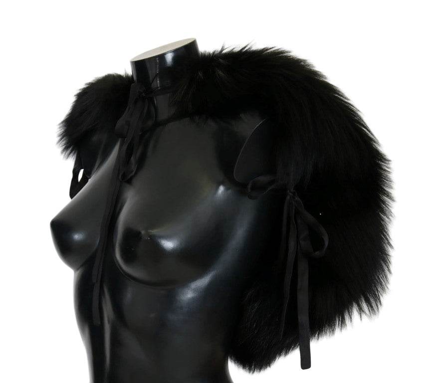 Dolce & Gabbana Eleganter Schwarz-Silber-Fuchsfell-Wickelschal - Léoré