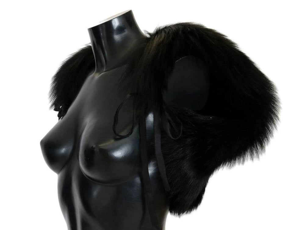Dolce & Gabbana Eleganter Schwarz-Silber-Fuchsfell-Schal - Léoré