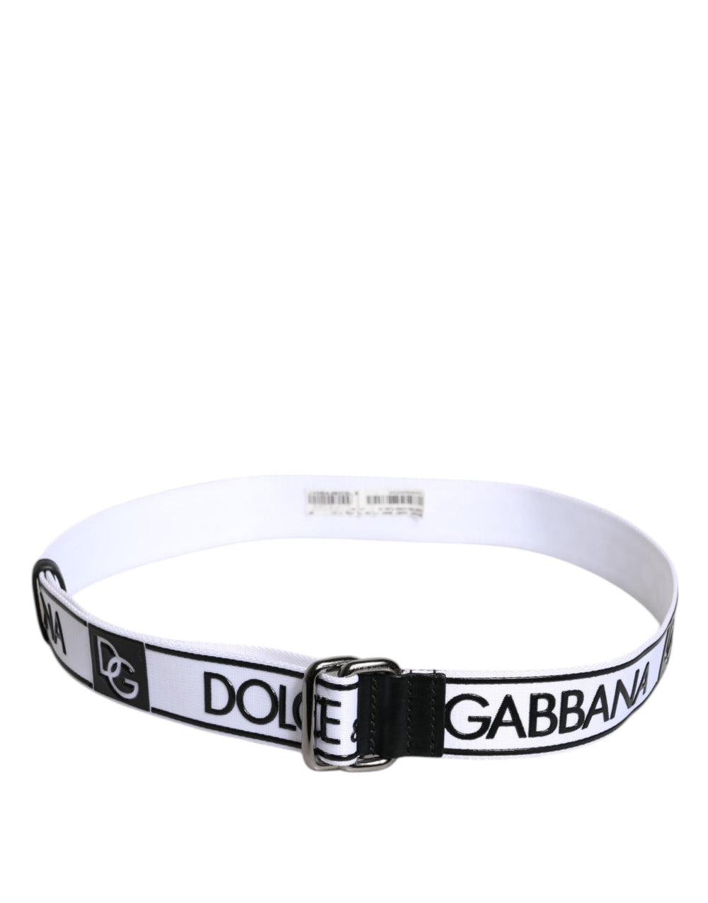 Dolce & Gabbana Schwarzer weißer Logo bedruckter Metallschnallengürtel