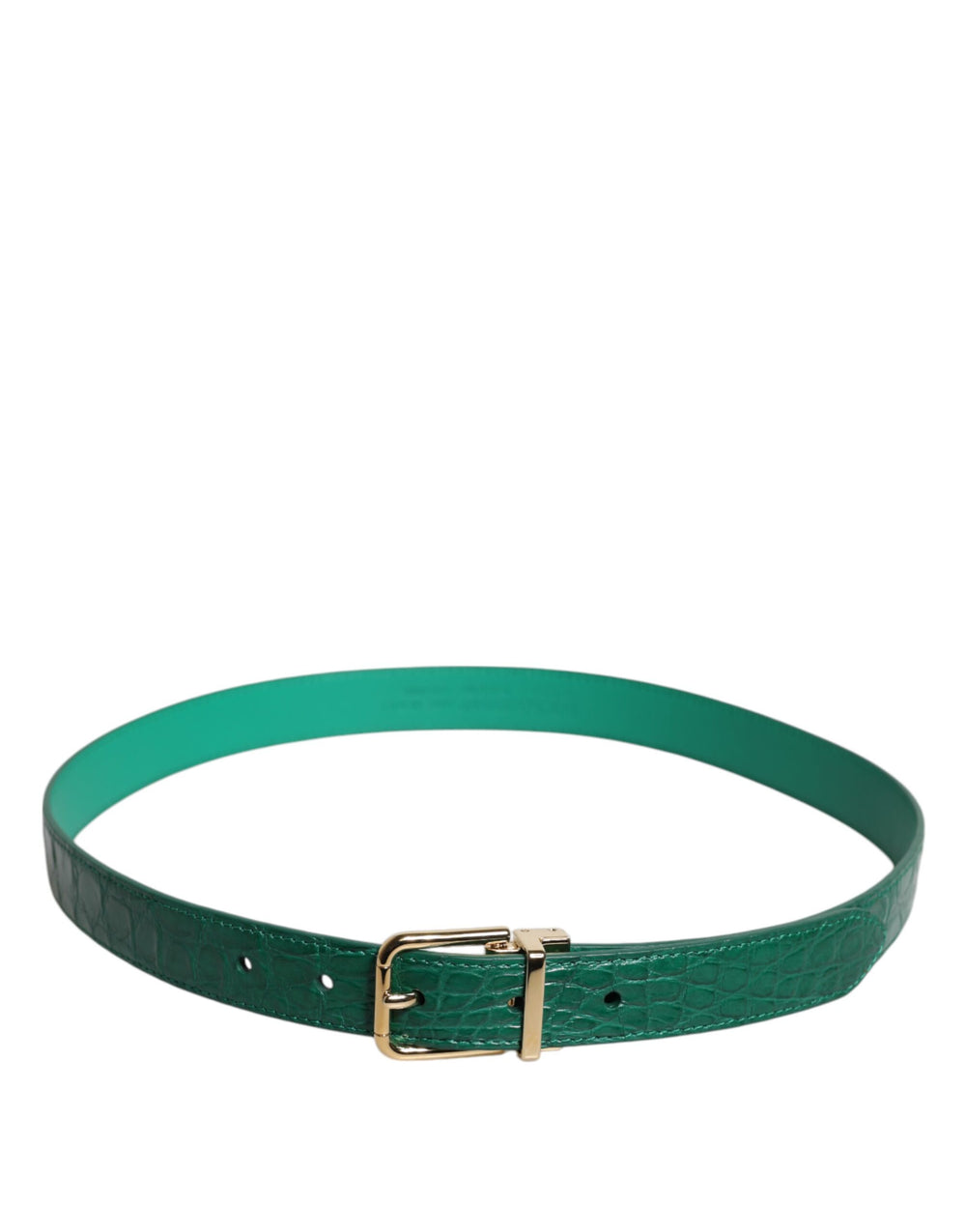 Dolce & Gabbana Grüner Leder Logo Metall Taille Schnalle Gürtel