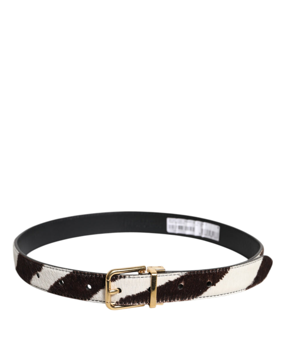 Dolce & Gabbana Schwarzer weißer Ponyleder-Gürtel mit Schnalle
