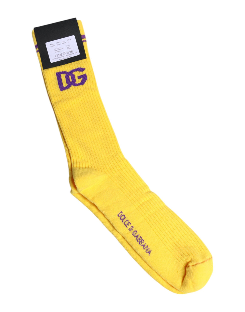 Dolce & Gabbana Gelbe Baumwolle DG Logo Mid Calf Socken